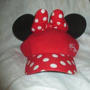 Disney Parks Minnie Mouse Red Polka Dot Bow Baseball Hat Adjustable Womens